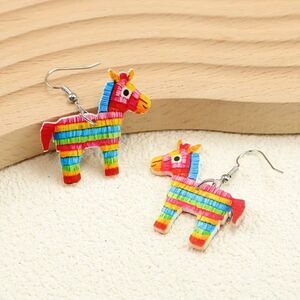 1pr Colorful Pinata Dangle Earrings Lightweight Novelty Drop Pendant Charm Fun